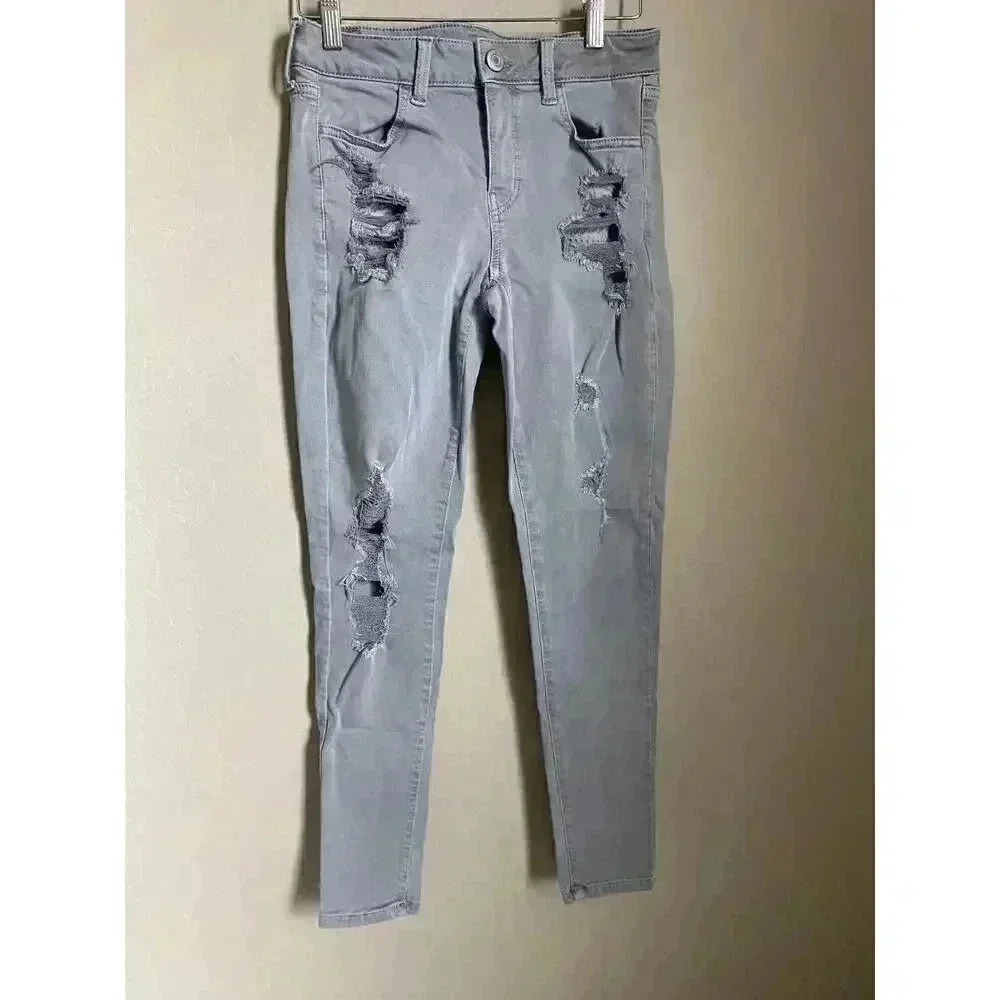 American Eagle Gray Distressed‎ Jegging Jeans Size 6